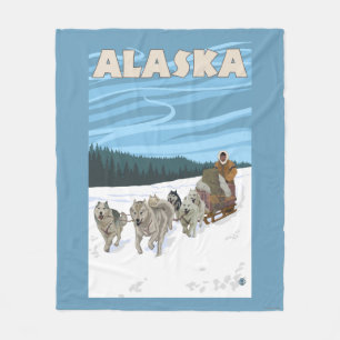 AlaskaDogsledding vintage resoraffisch Fleecefilt