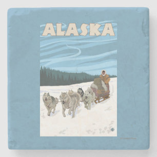 AlaskaDogsledding vintage resoraffisch Stenunderlägg