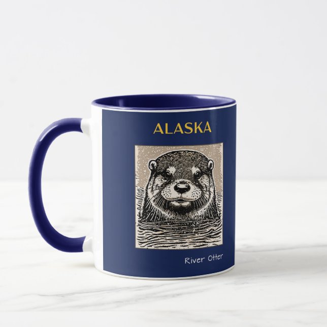 Alaskafloden Otter Porträtt Blue och Guld Mugg (Vänster)