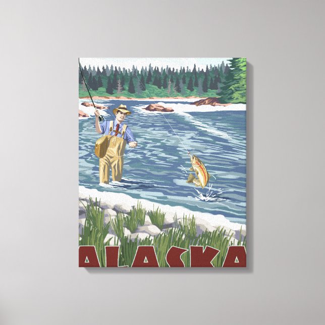AlaskaFly Fisherman Vintage resor Poster Canvastryck (Framsida)