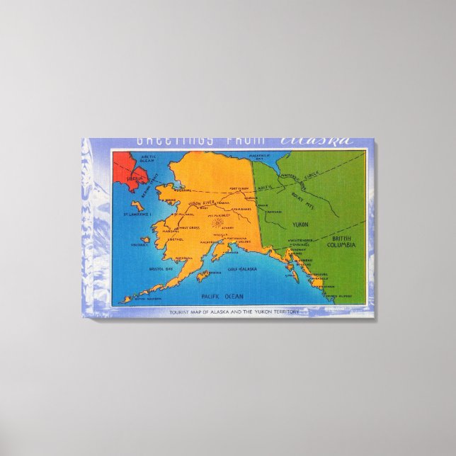 AlaskaGreetings från Alaska Karta Canvastryck (Framsida)