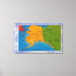 AlaskaGreetings från den Alaska kartan Canvastryck