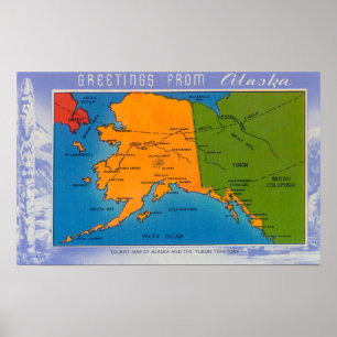 AlaskaGreetings från den Alaska kartan Poster