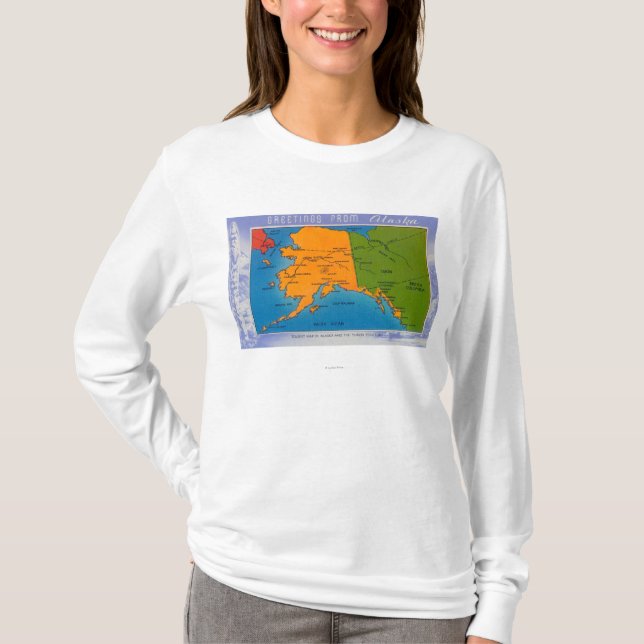 AlaskaGreetings från den Alaska kartan Tee (Framsida)