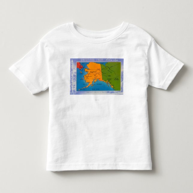 AlaskaGreetings från den Alaska kartan Tee Shirt (Framsida)