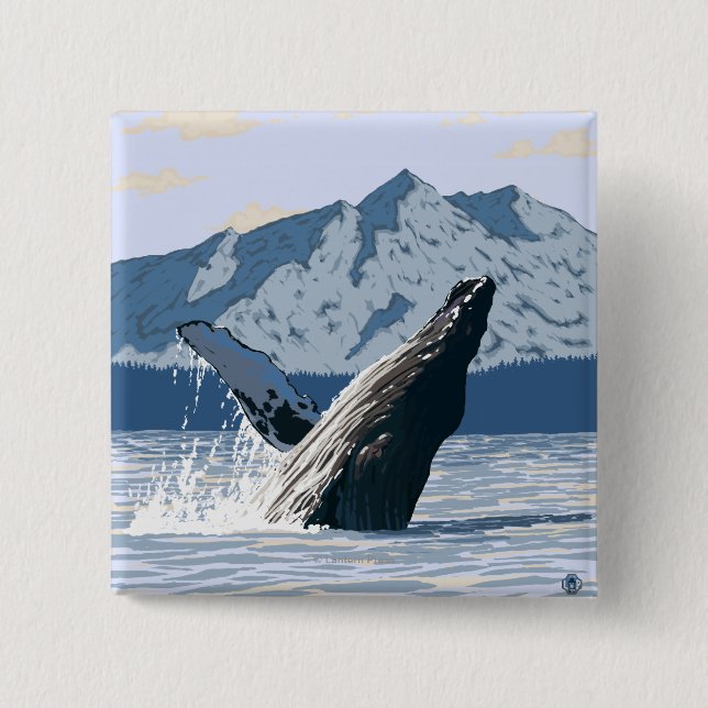 AlaskaHumpback Whale Vintage resor Poster Knapp (Framsida)