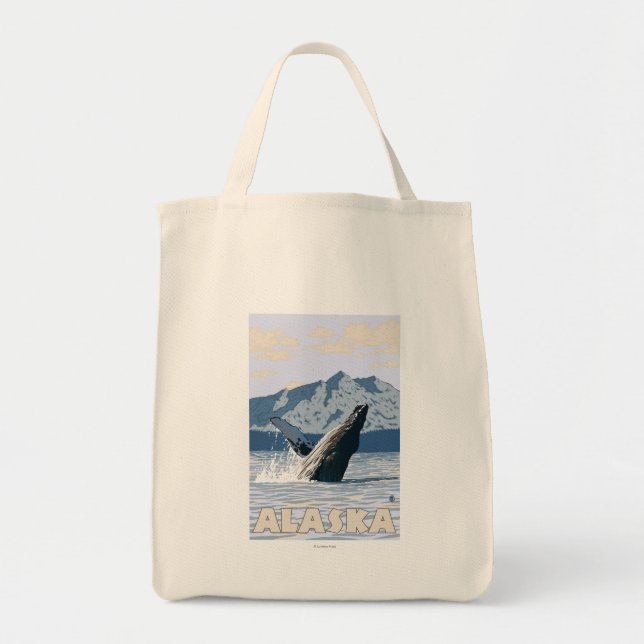 AlaskaHumpback Whale Vintage resor Poster Tygkasse (Framsidan)