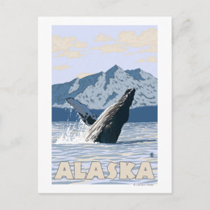 AlaskaHumpback Whale Vintage resor Poster Vykort