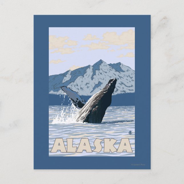 AlaskaHumpback Whale Vintage resor Poster Vykort (Framsida)