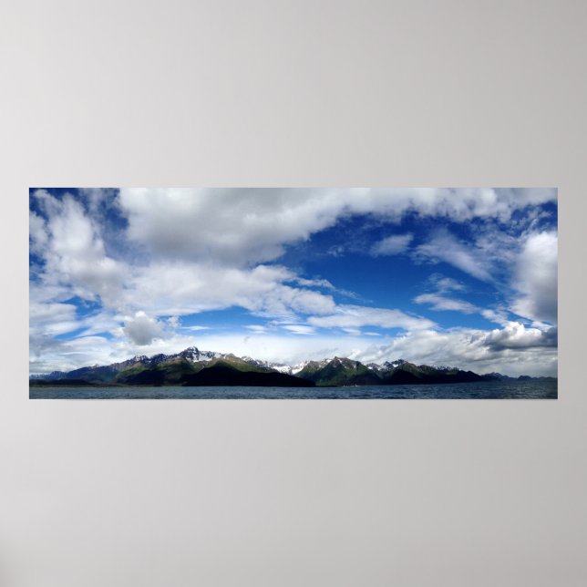 Alaskakaffepanna, berg och havspanoramaaffisch poster (Framsidan)