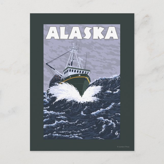 AlaskaKrabbfartyg Vintage Resaaffisch Vykort (Framsida)