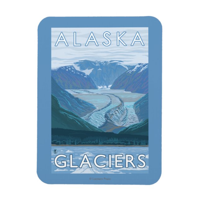 AlaskaLarge Glacier Scene Vintage resor Magnet (Vertikal)