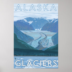 AlaskaLarge Glacier Scene Vintage resor Poster