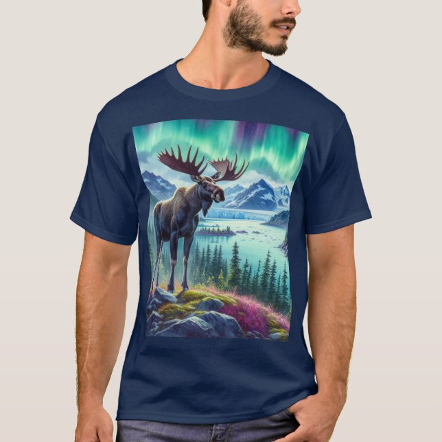 Alaskan Älg Norrsken Herr T-Shirt (Framsida)