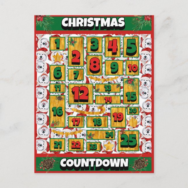 Alaskan Hund Nedräkning Jul Adventskalender Helg Vykort (Framsida)