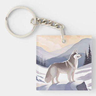 Alaskan Husky Dog Mountain Akvarell