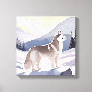 Alaskan Husky   Dog Mountain Akvarell Canvastryck