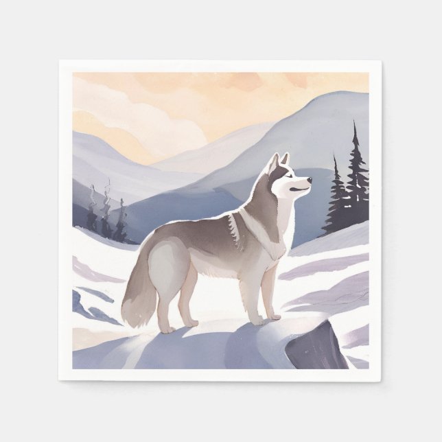 Alaskan Husky | Dog Mountain Akvarell Pappersservett (Framsidan)
