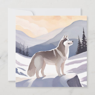 Alaskan Husky Dog Mountain Watercolor Card