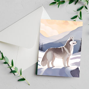 Alaskan Husky Dog Mountain Watercolor Card