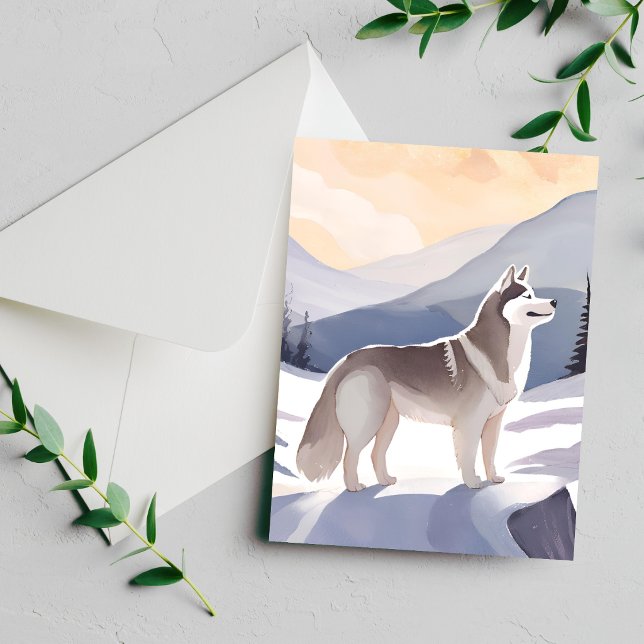 Alaskan Husky | Dog Mountain Watercolor Card (Skapare uppladdad)