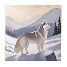 Alaskan Husky | Dog Mountain Watercolor Kakelplatta