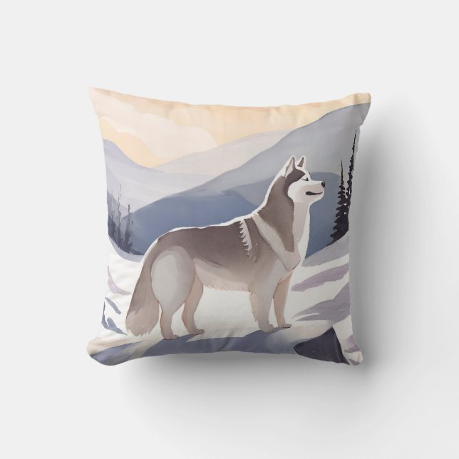 Alaskan Husky | Dog Mountain Watercolor Kudde (Framsida)