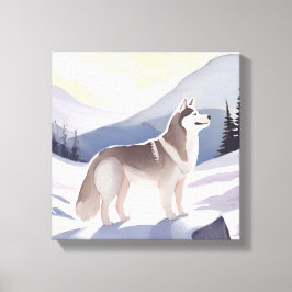 Alaskan Husky | Hund Mountain Watercolor Canvastryck