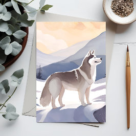 Alaskan Husky | Hund Mountain Watercolor Vykort