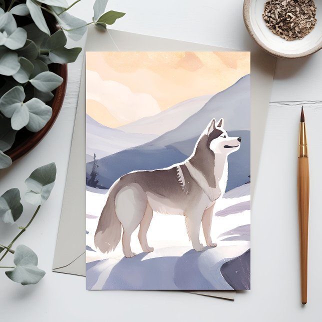 Alaskan Husky | Hund Mountain Watercolor Vykort (Skapare uppladdad)