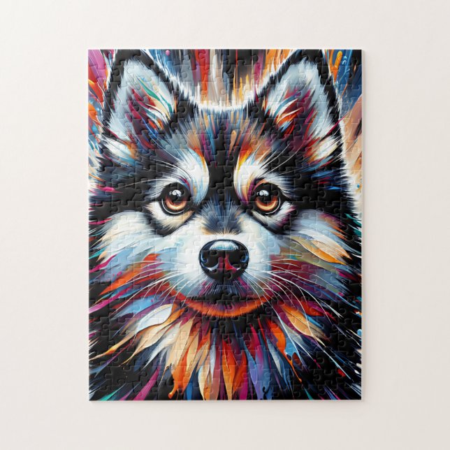 Alaskan Klee Kai Hund Akryltryck | Färgrik Pussel (Vertikal)