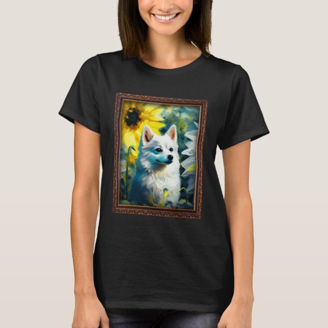 Alaskan Klee Kai Painting Sunflower Flower Mom Wom T Shirt (Framsida)