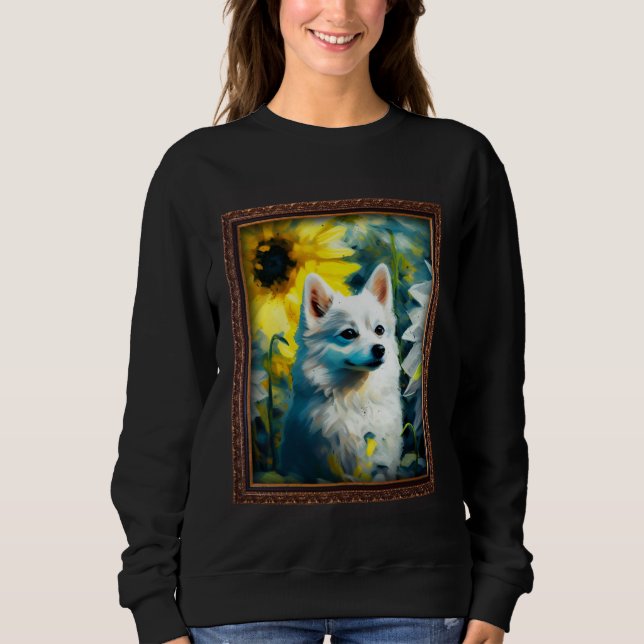 Alaskan Klee Kai Painting Sunflower Flower Mom Wom T Shirt (Framsida)