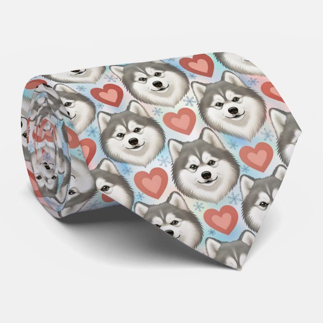 Alaskan Malamute Alla Hjärtansdags Hjärtmönster Hu Slips (Rullad)