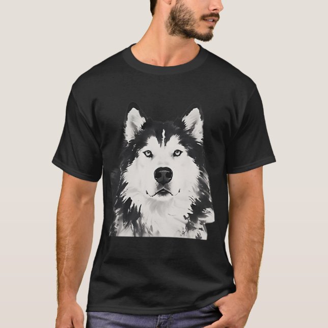 Alaskan Malamute bläckkonst närbild T Shirt (Framsida)