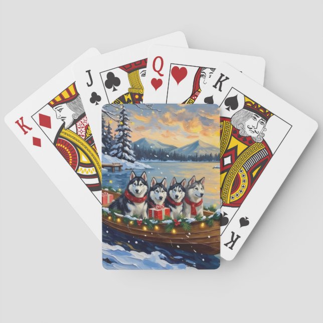 Alaskan Malamute Christmas Boat Holiday Casinokort (Baksidan)