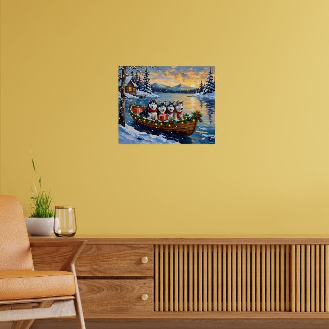 Alaskan Malamute Christmas Boat Holiday Poster (Vardagsrum 2)