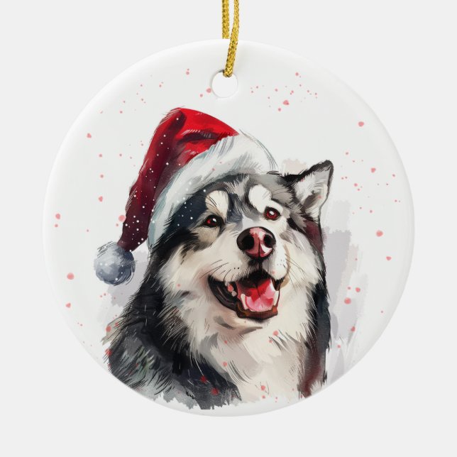 Alaskan Malamute Dog Christmas Personalized Julgransprydnad Keramik (Framsidan)