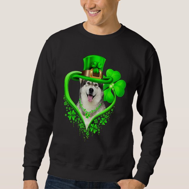 Alaskan Malamute Dog St Patricks Day Lover Irish S Lång Ärmad Tröja (Framsida)