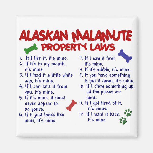 ALASKAN MALAMUTE Egendom LAGSTIFTNING 2 Magnet (Framsidan)