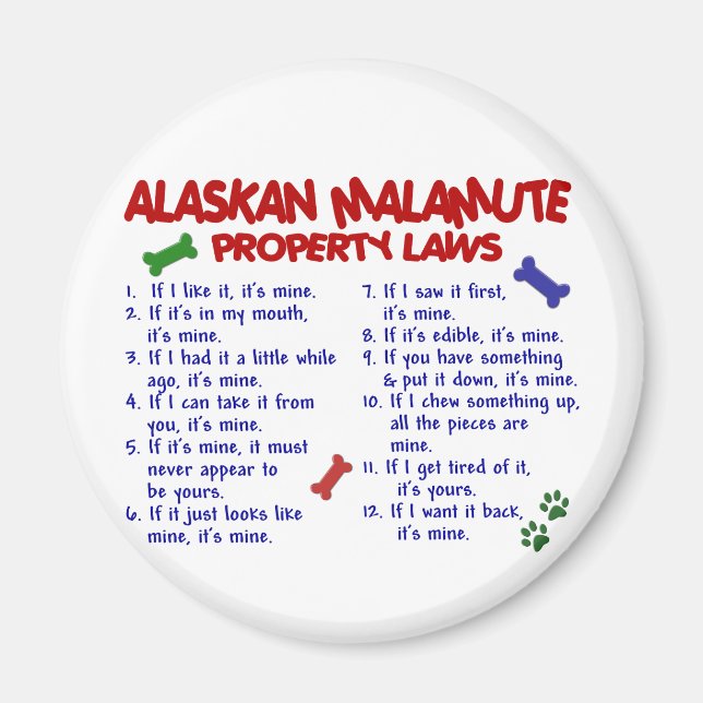ALASKAN MALAMUTE Egendom LAGSTIFTNING 2 Magnet (Framsidan)