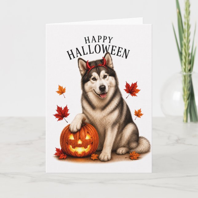Alaskan Malamute Halloween Djävulshund Kort (Framsida)