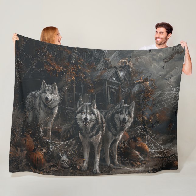 Alaskan Malamute Halloween Natt Hund Delight Fleecefilt (På plats)