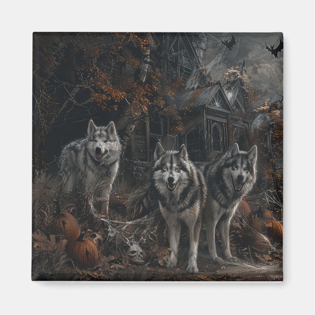 Alaskan Malamute Halloween Natt Hund Delight Magnet (Framsidan)