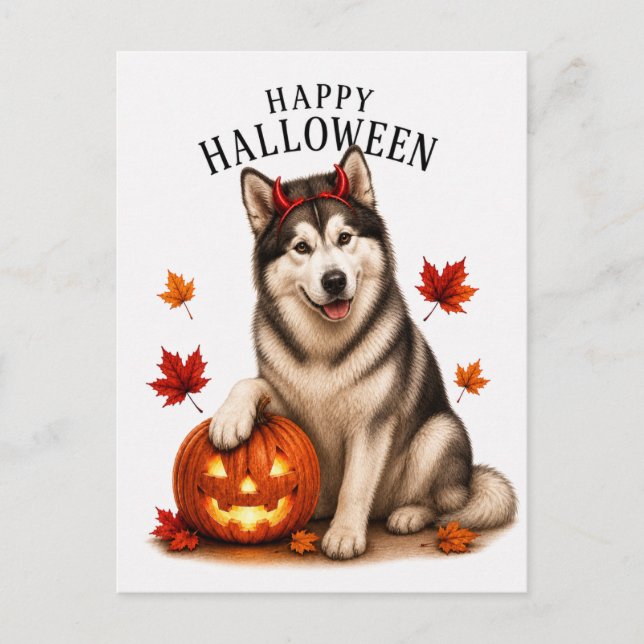 Alaskan Malamute Halloween Vykort (Framsida)