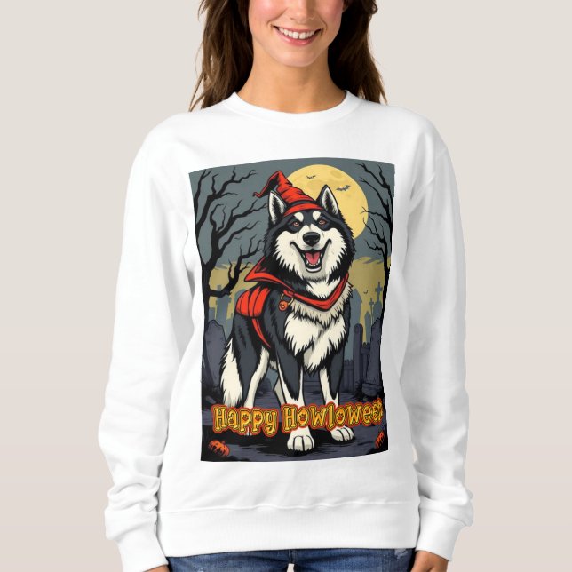 Alaskan Malamute Happy Howloween T Shirt (Framsida)