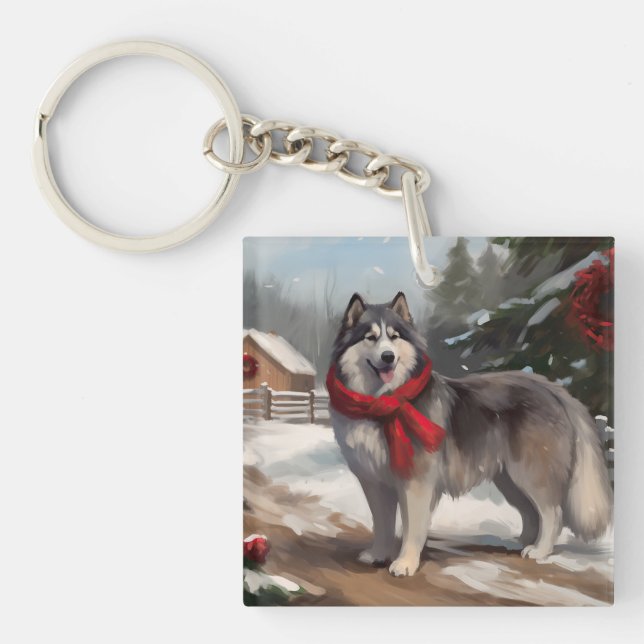 Alaskan Malamute Hund i Snö Jul (Framsidan)