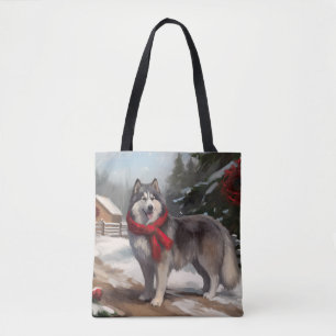 Alaskan Malamute hund i snö jul Tygkasse