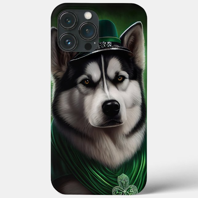 Alaskan Malamute hund i St. Patrick's Day dräkt (Baksida)