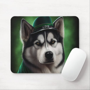 Alaskan Malamute hund i St. Patrick's Day dräkt Musmatta